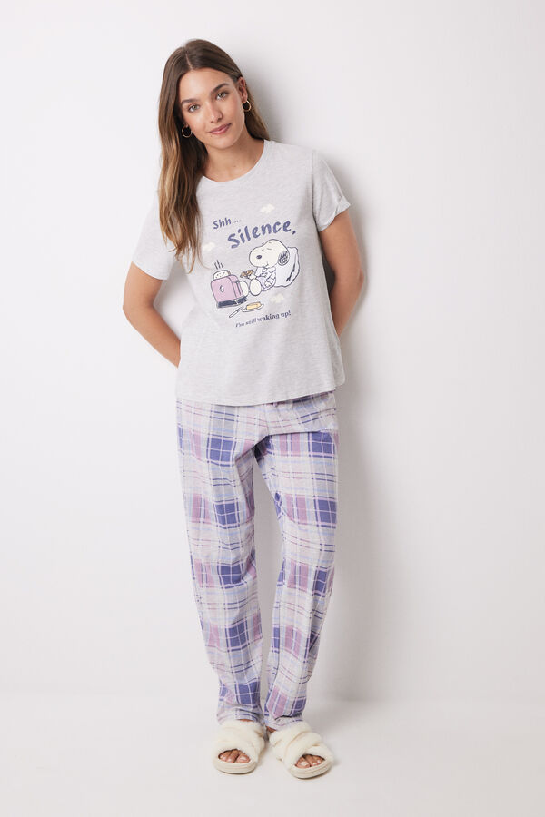 Womensecret Pijama 100% algodón Snoopy cuadros gris