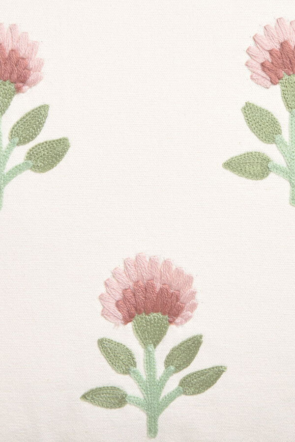 Textura Capa travesseiro bordado flores bege