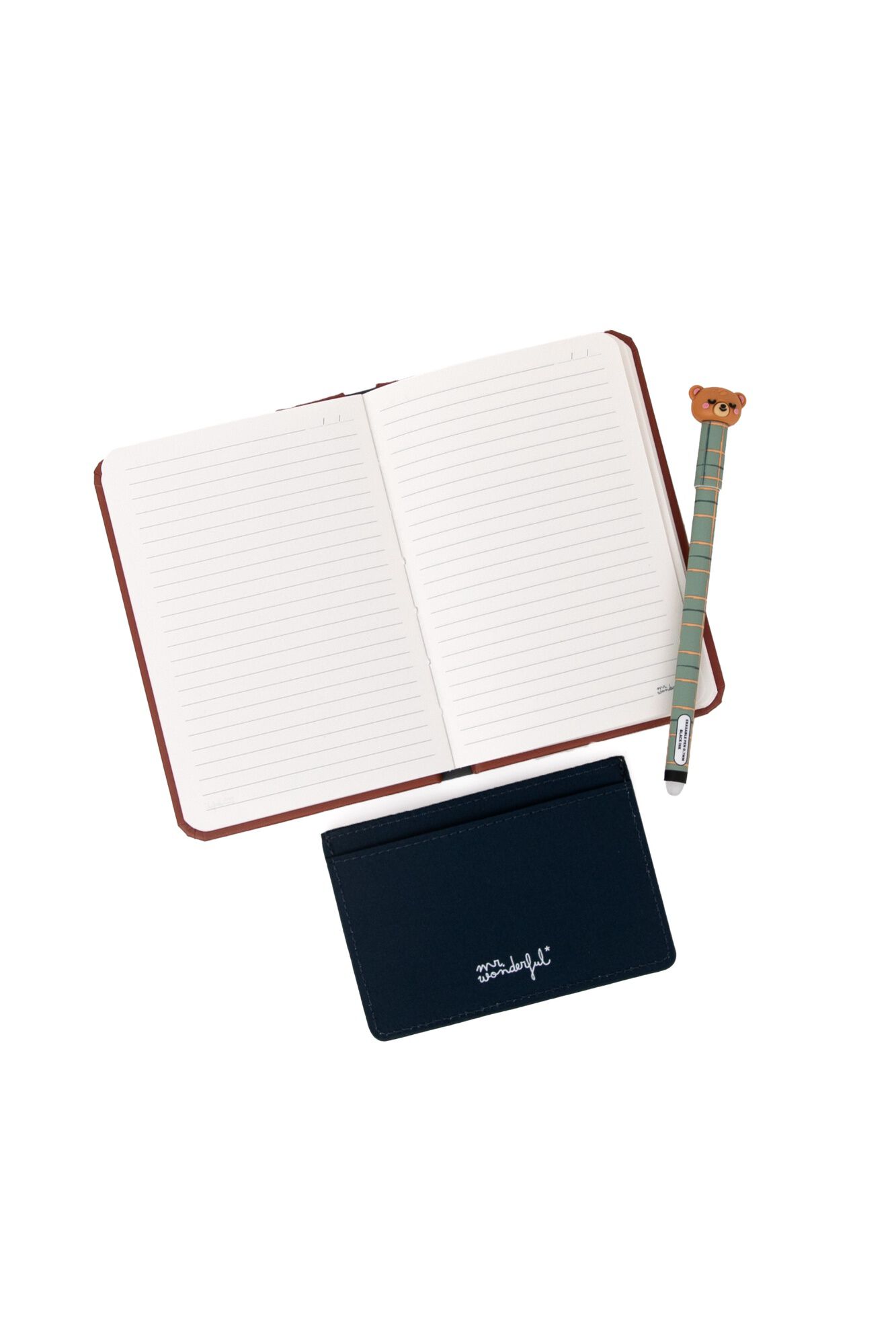Mr. Wonderful Kit de caderno A6 + porta-cart&otilde;es + caneta apag&aacute;vel Bo-Bo Urso - TALENT-OSO