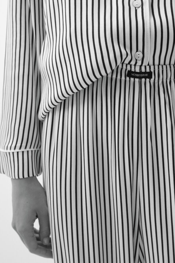 Women'secret Pijama comprido camiseiro de riscas branco e preto preto