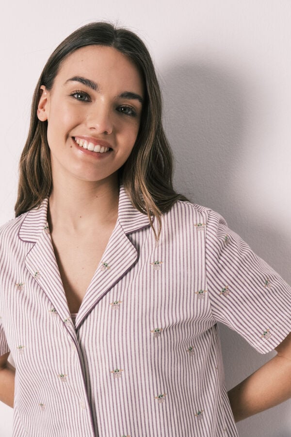 Women'secret Pijama camiseiro em algod&atilde;o &agrave;s riscas Grogu branco