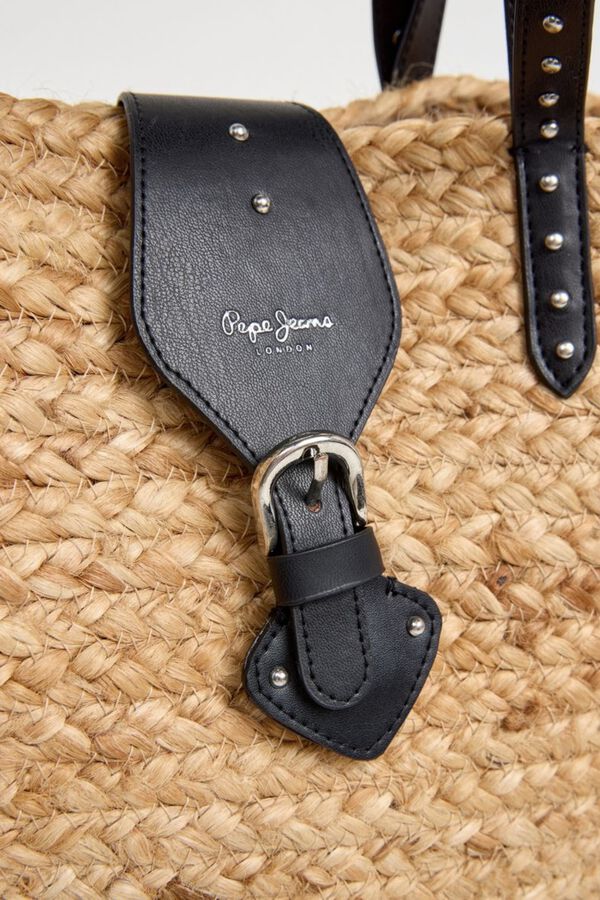 Pepe Jeans Mala tote de praia em r&aacute;fia com tachas preto