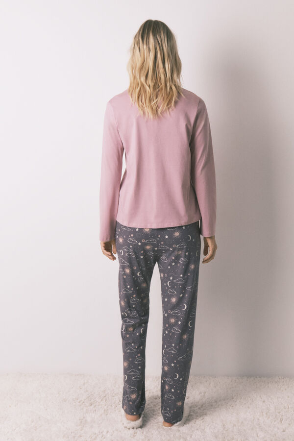 Women'secret Cal&ccedil;a comprida 100% algod&atilde;o com estampado astral cinzento