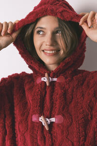 Women'secret Robe curto polar com capuz suave vermelho