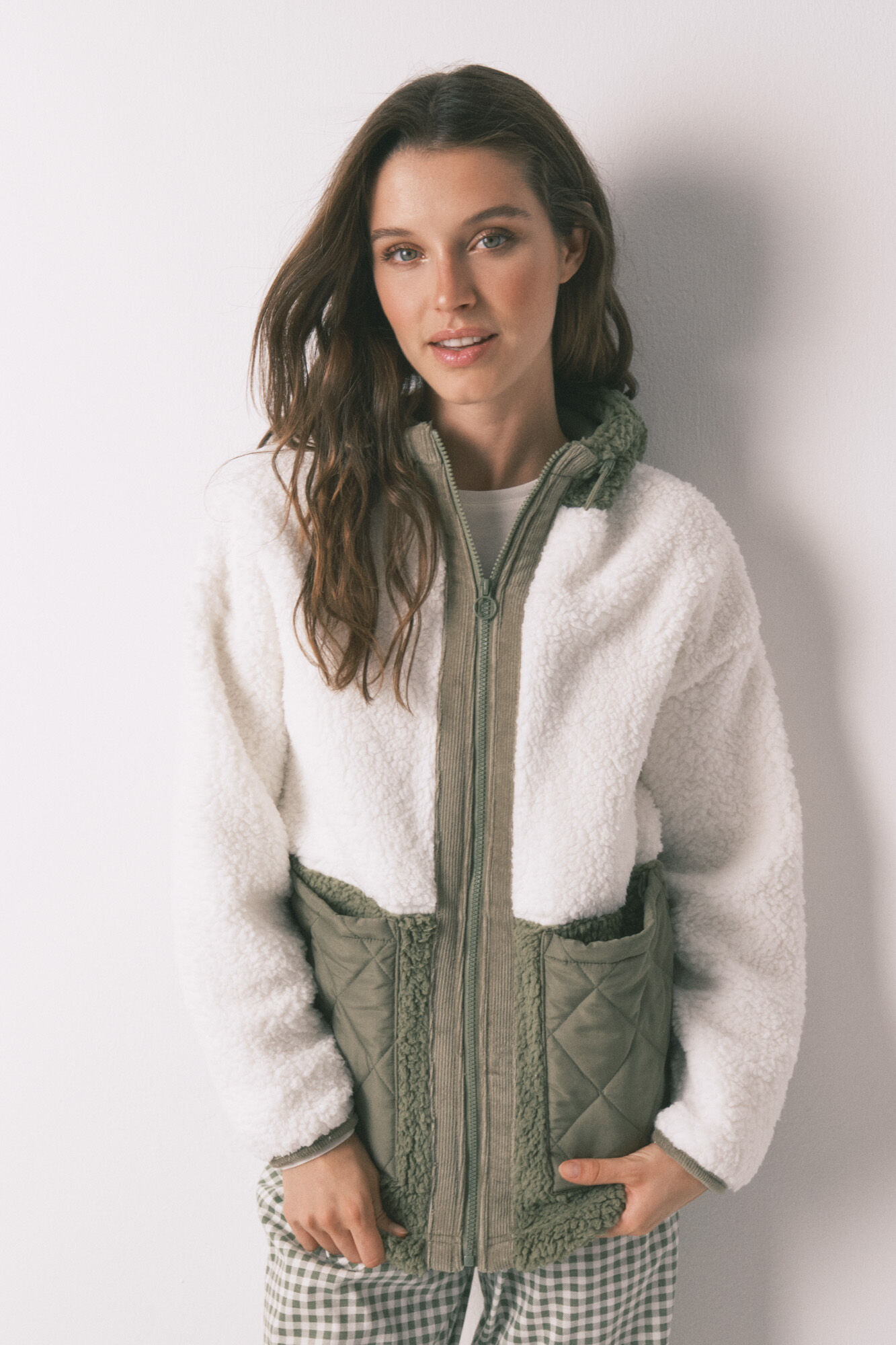 Women'secret Robe midi de borrego em bloco verde