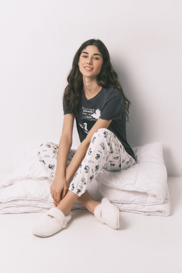 Women'secret Pijama estampado Mafalda em 100% algod&atilde;o cinza cinzento