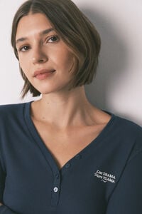 Women'secret T-shirt de manga comprida waffle azul