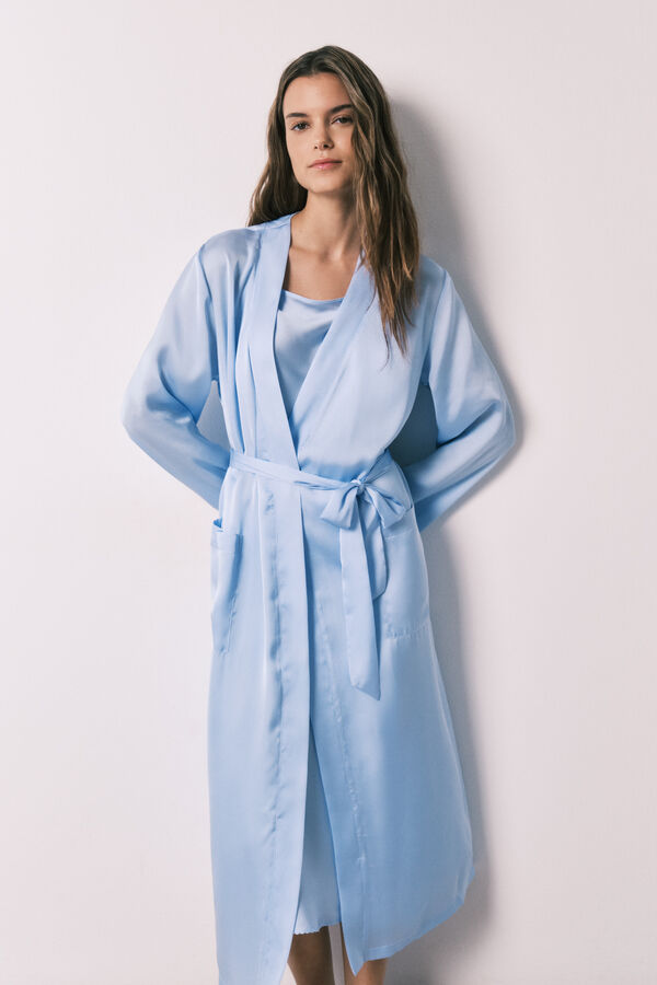 Women'secret Robe midi em cetim azul azul