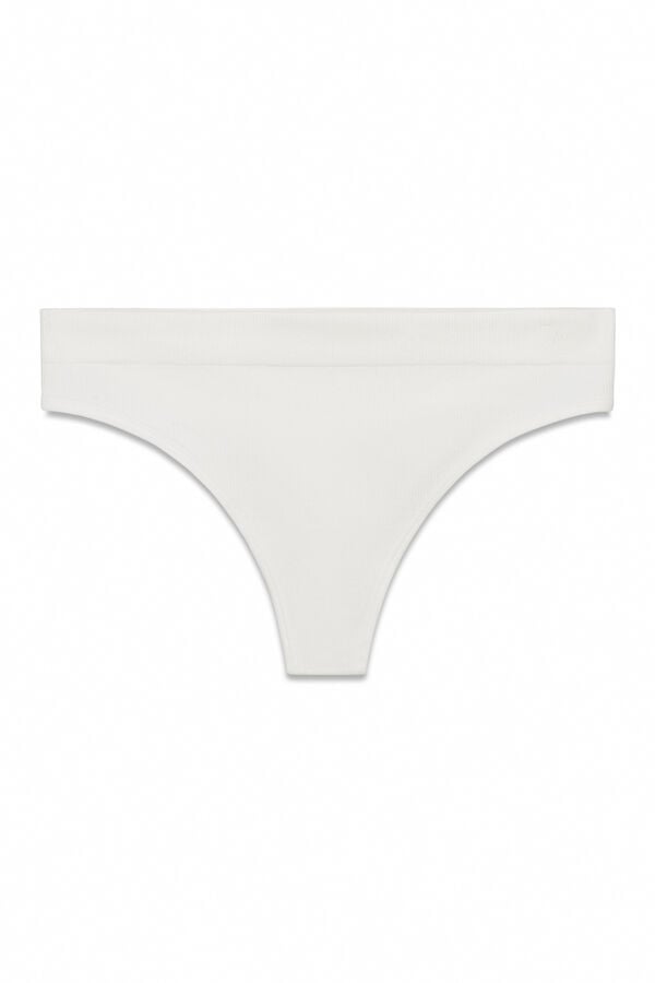 Women'secret Tanga larga canelada sem costura branca bege