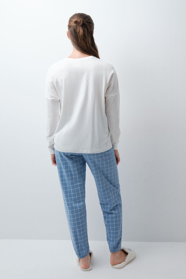 Women'secret Pijama comprido em algod&atilde;o Snoopy aos quadrados bege