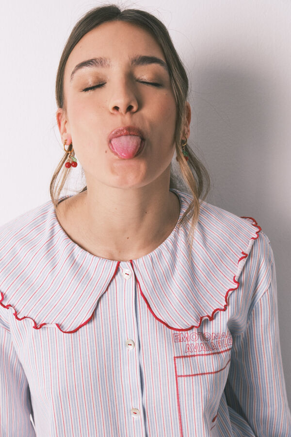 Women'secret Pijama comprido em algod&atilde;o gola Peter Pan azul