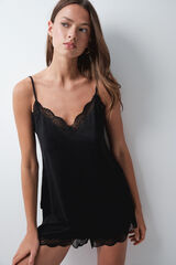 Women'secret Pijama curto de al&ccedil;as preto de renda preto