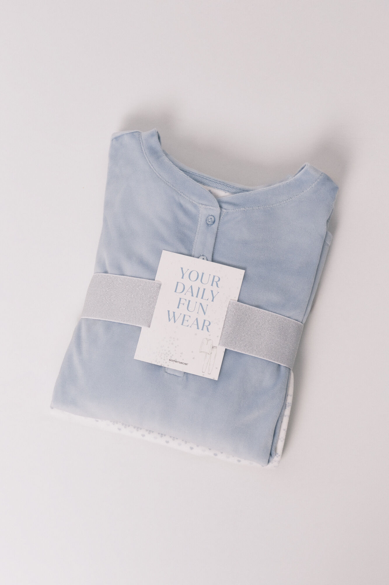 Women'secret Pijama largo polar suave cenefas azul 