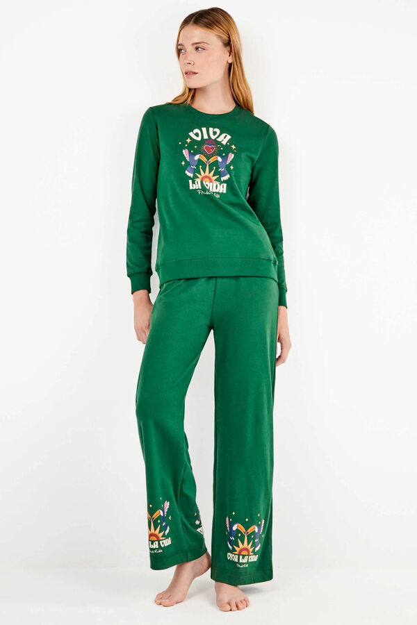 Gisela Conjunto de sweatshirt e calça Frida Kahlo verde
