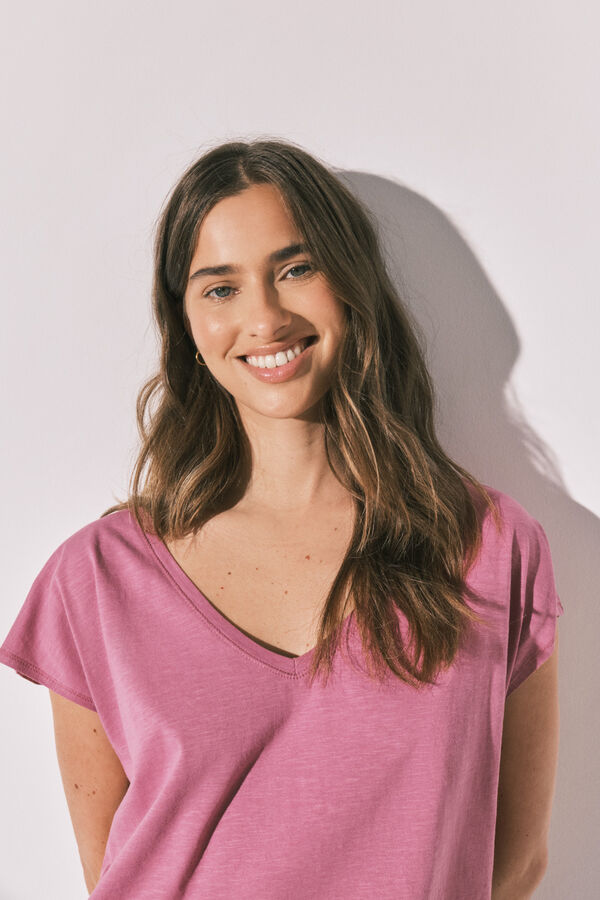 Women'secret T-shirt em algod&atilde;o com franzido lil&aacute;s rosa