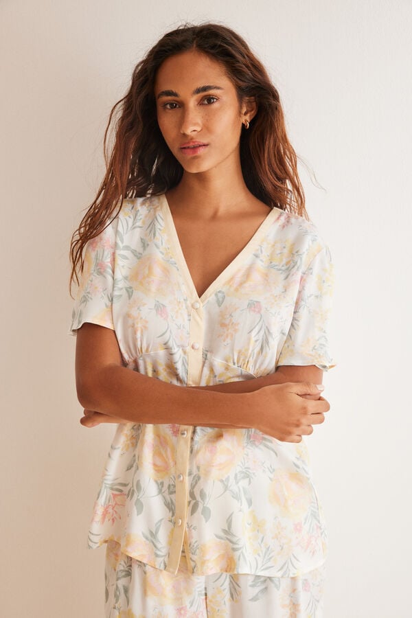 Womensecret Pijama Capri estampado floral marfil