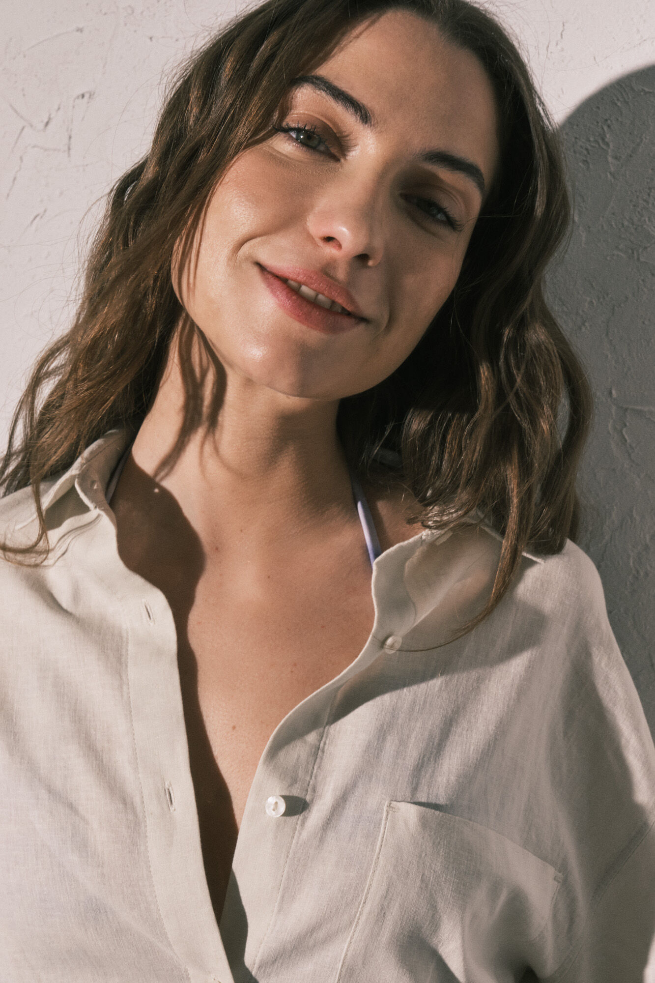 Women'secret Camisa de manga comprida em linho branca