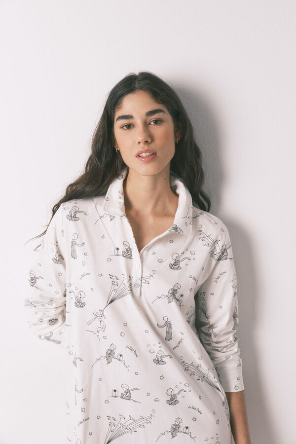 Women'secret Camisa de dormir curta estampado O Principezinho em 100% algod&atilde;o branco