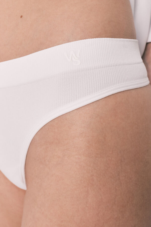 Women'secret Tanga larga canelada sem costura branca bege
