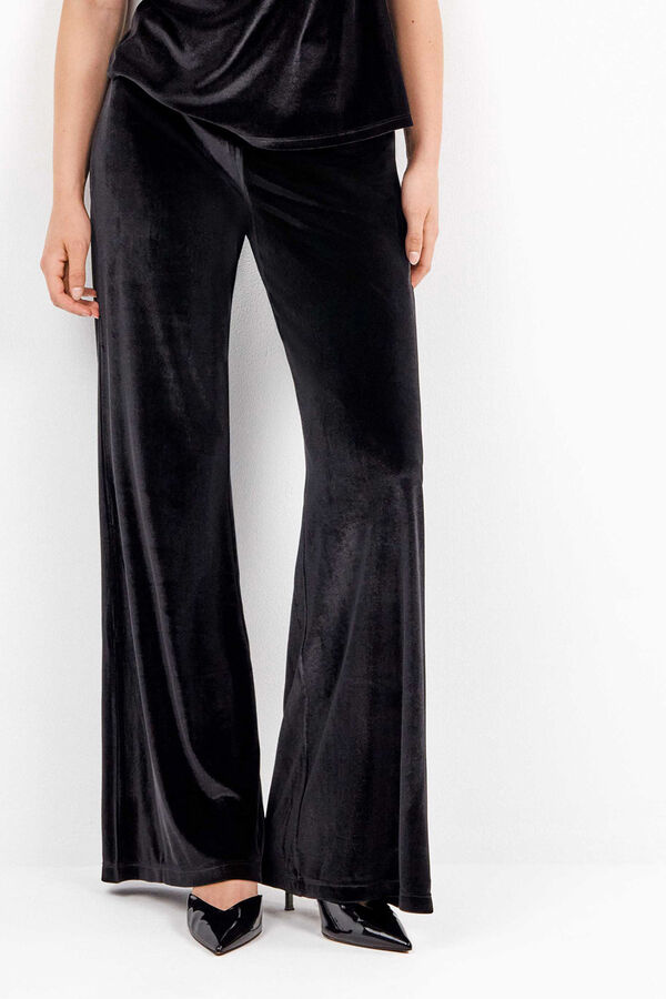 Gisela Calça longas de veludo elástico com design elegante preto