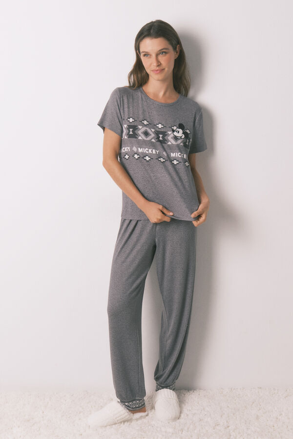 Women'secret Pijama comprido de manga curta Mickey cinzento