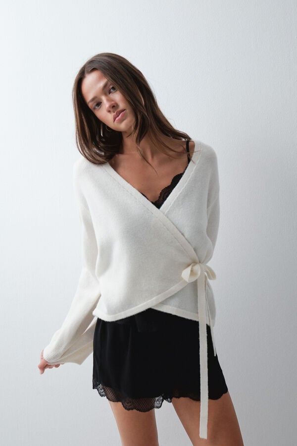Women'secret Robe cruzada casaco de malha ballet bege