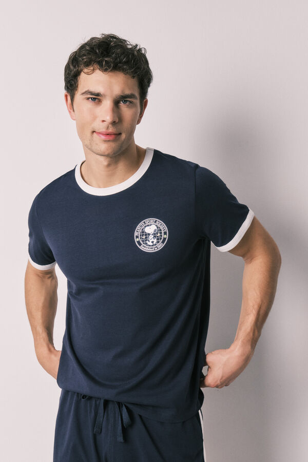 Women'secret Pijama curto de homem em 100% algod&atilde;o Snoopy azul