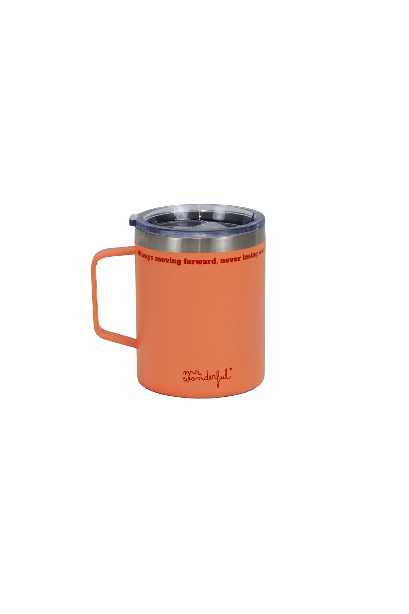 Mr. Wonderful Caneca t&eacute;rmica para viagem com tampa salm&atilde;o - Sempre avan&ccedil;ando, nunca perdendo o calor