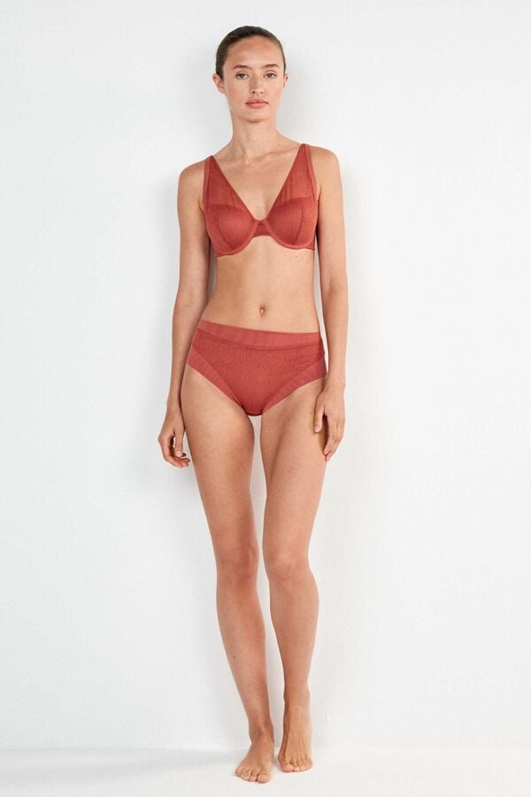 Gisela Cuequinha cintura alta em renda estampado animal vermelho
