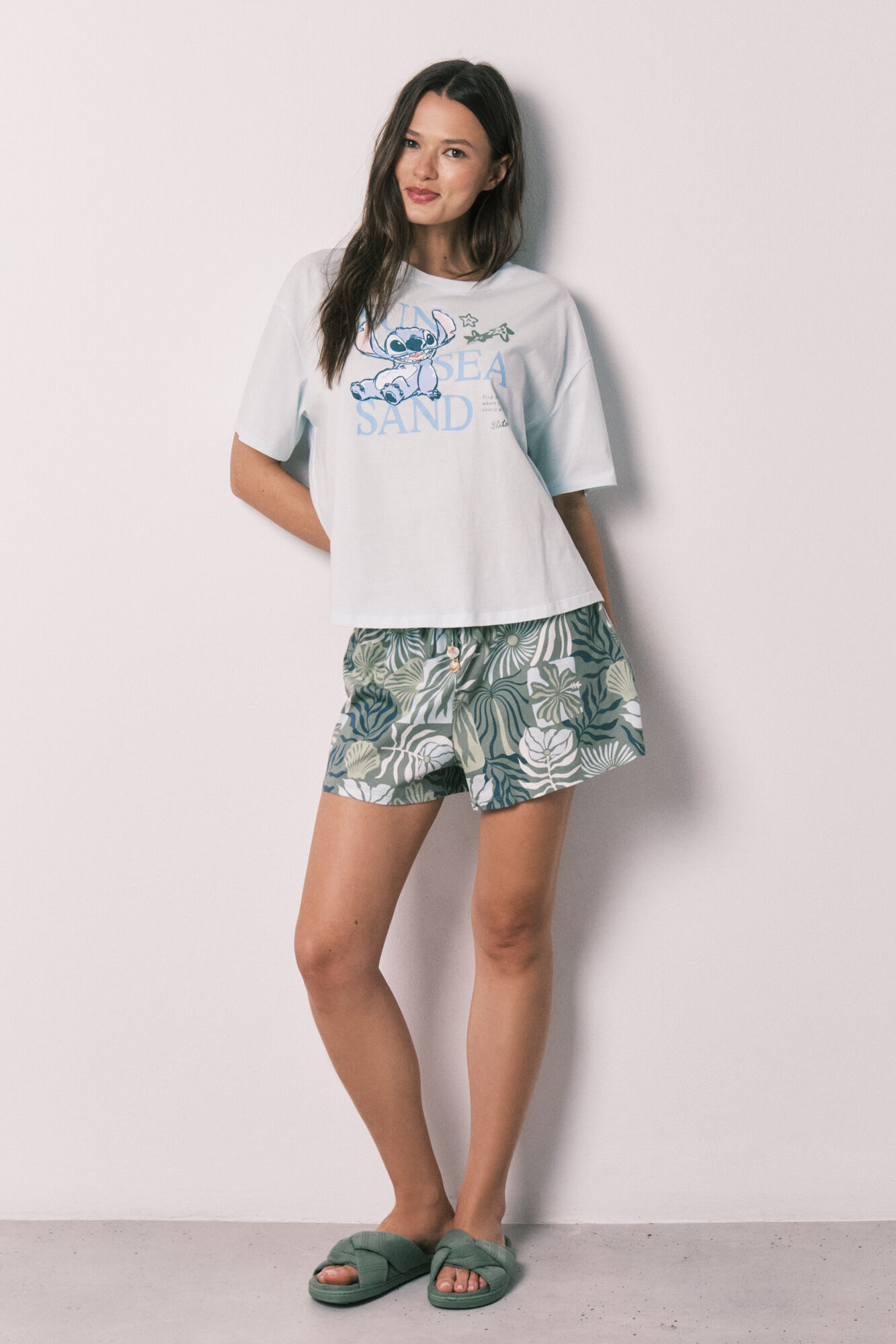 Women'secret Pijama curto de manga curta Stitch azul