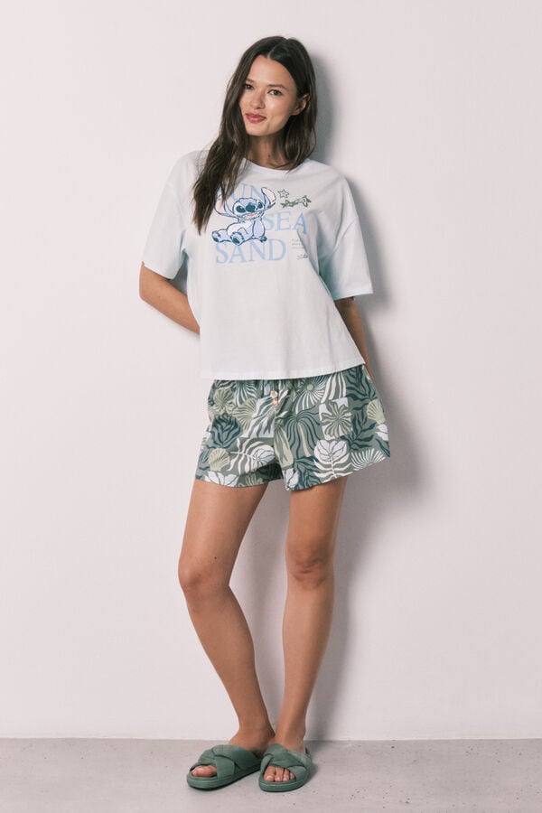 Women'secret Pijama curto de manga curta Stitch azul azul