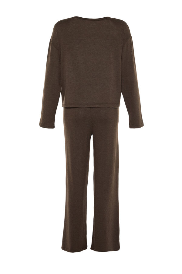 Trendyol Conjunto de pijama canelado marrom  cru