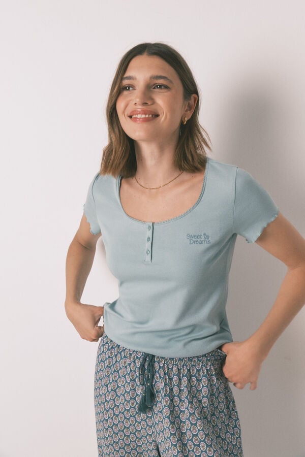 Women'secret T-shirt manga curta de algodão verde verde