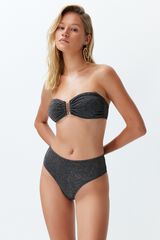 Trendyol Conjunto de biqu&iacute;ni bandeau de alto brilho preto