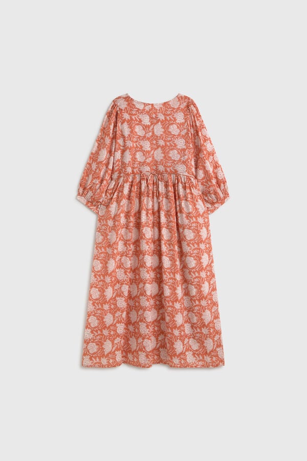 Textura T&uacute;nica comprida em algod&atilde;o estampada vermelho