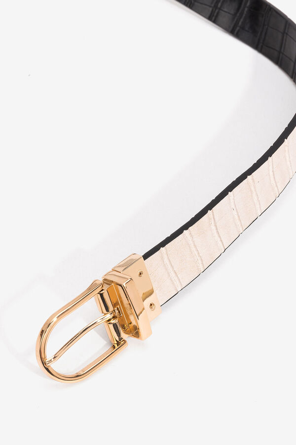 Womensecret Cinturón reversible en negro y beje con diseño estrecho. Hebilla dorada black
