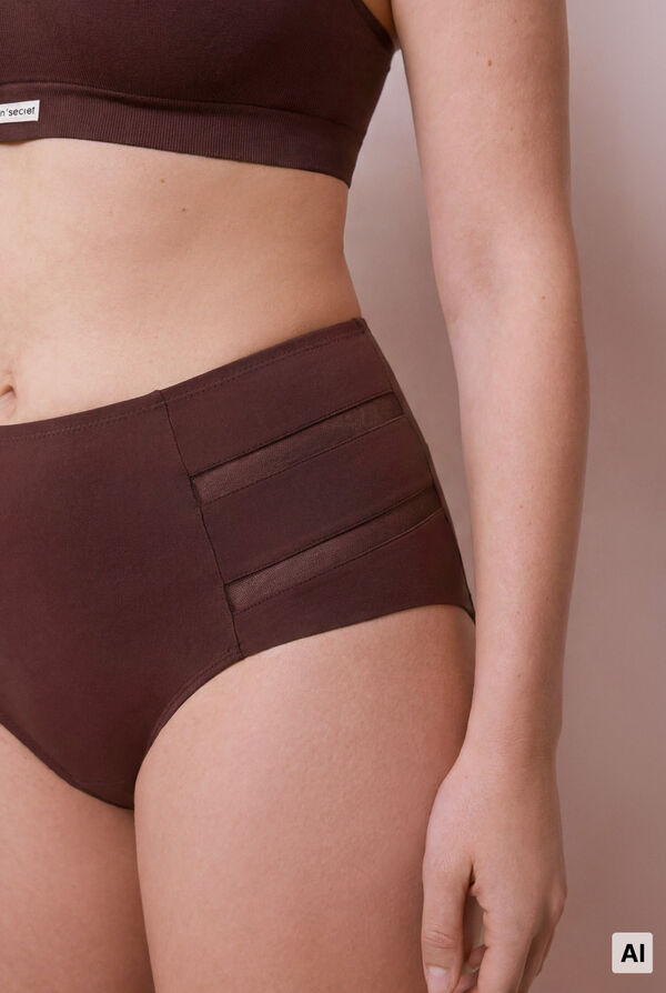Women'secret Cueca modeladora cintura alta desportiva castanha castanho