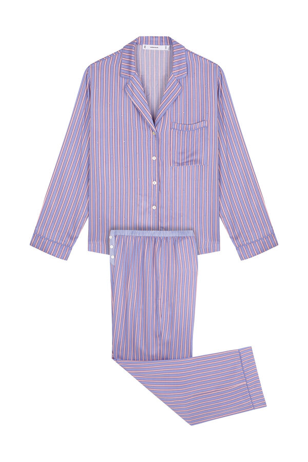 Women'secret Pijama camiseiro longa de cetim com estampa riscas vermelho