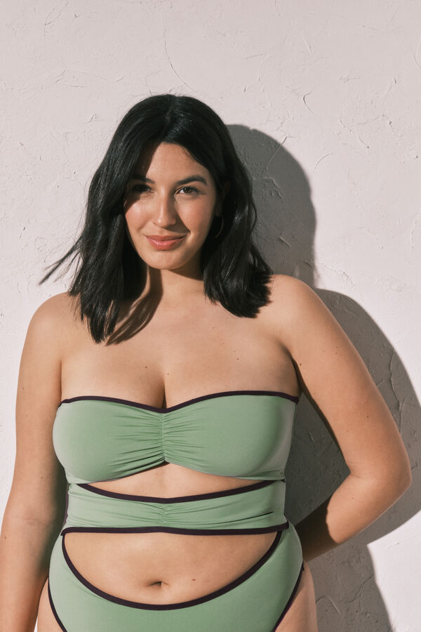 Women'secret Fato de banho bandeau com aberturas na frente verde verde