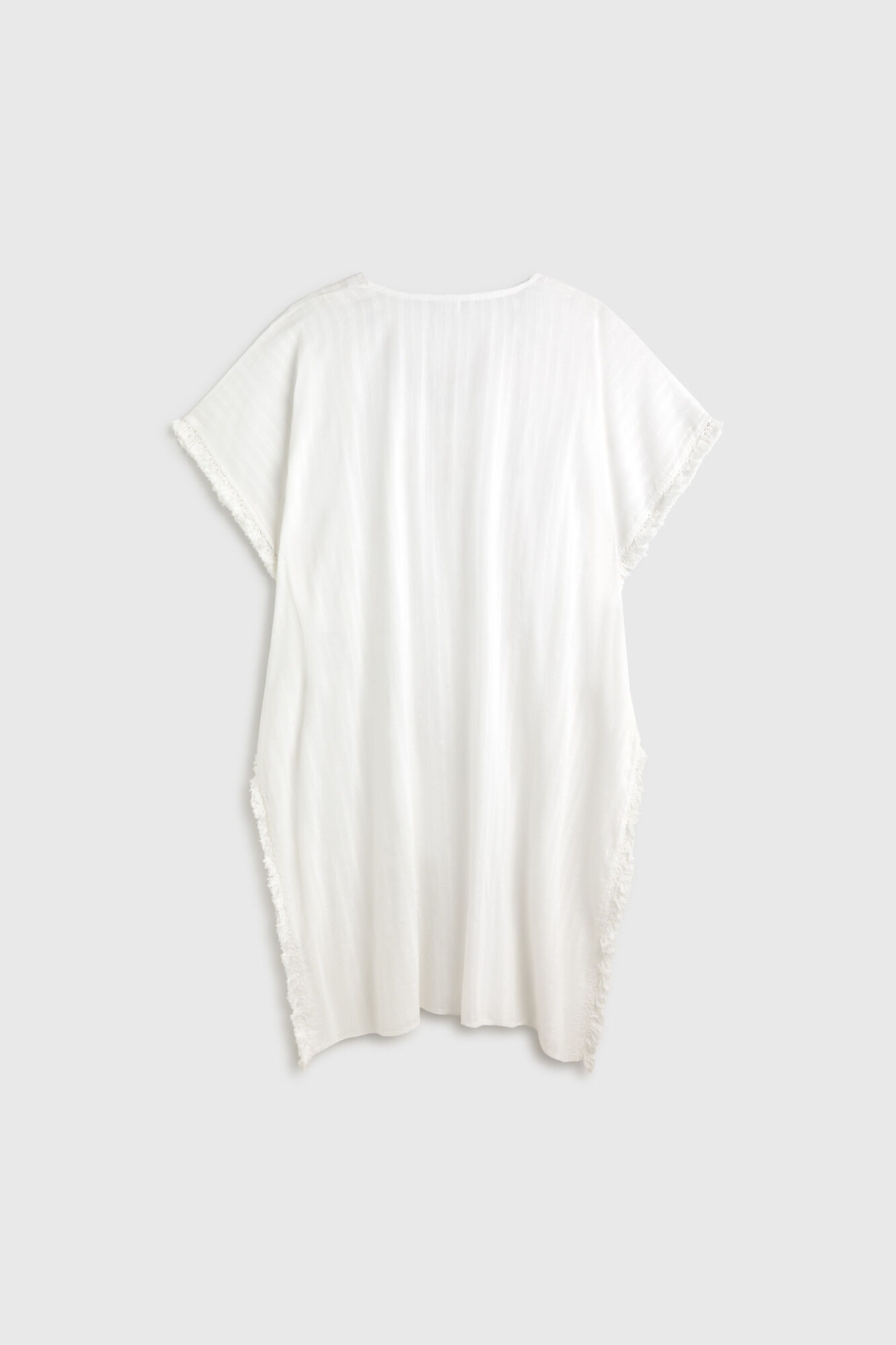 Textura T&uacute;nica comprida de algod&atilde;o com franjas bordadas