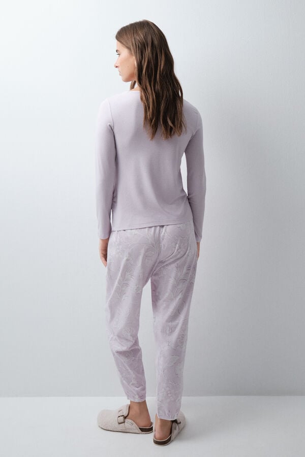 Women'secret Pijama largo fruncido flores morado/lila
