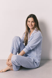 Women'secret Pijama camisero largo cuadros Vichy azul algod&oacute;n