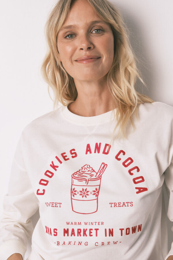 Women'secret Pijama de sweatshirt e calças xadrez bege