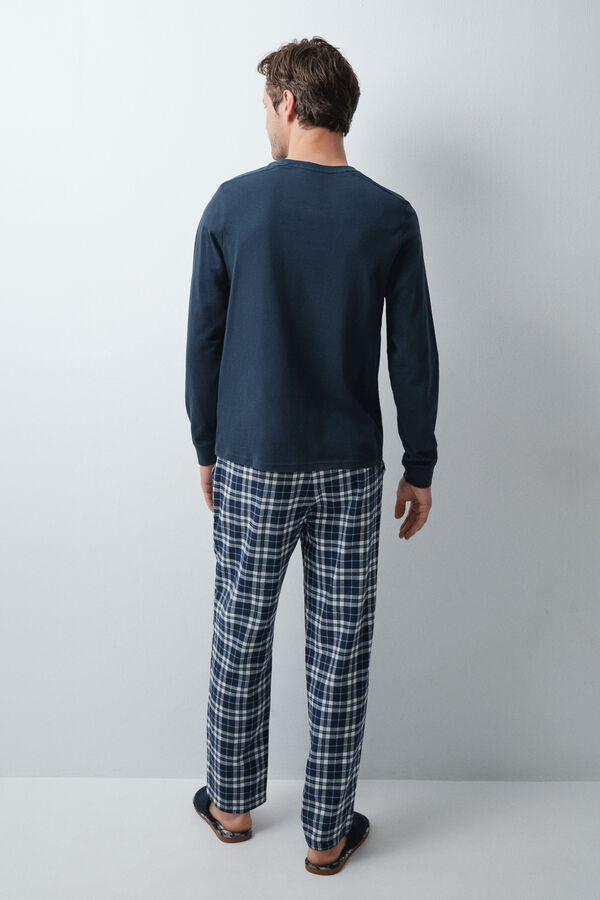 Women'secret Pijama comprido em algod&atilde;o azul-marinho xadrez azul