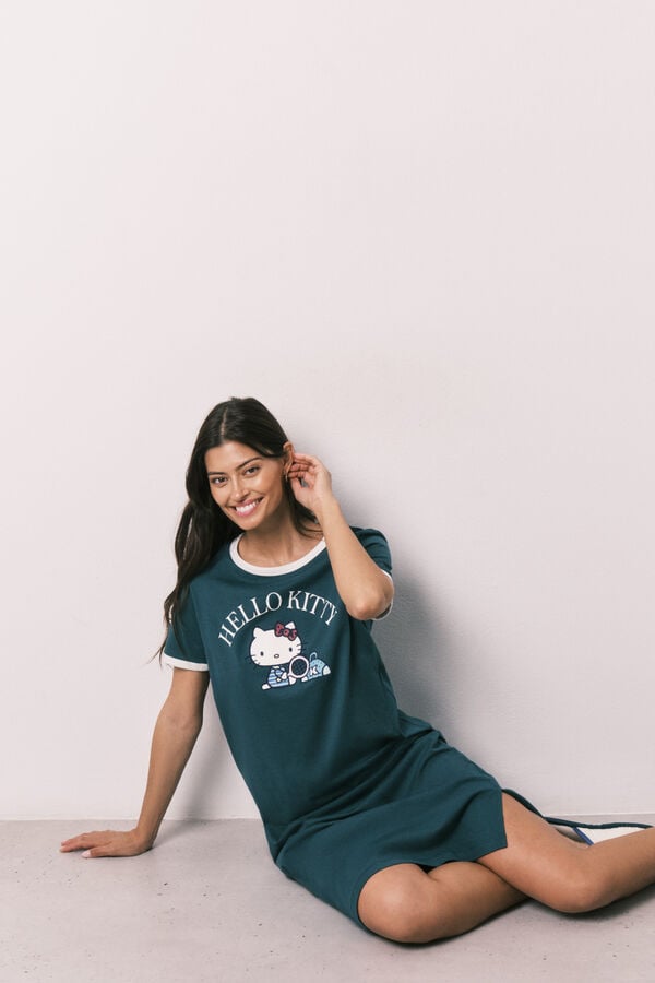 Women'secret Camisa de dormir Hello Kitty em algod&atilde;o verde verde