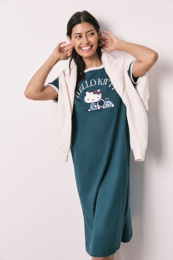 Women'secret Camisa de dormir Hello Kitty em algod&atilde;o verde verde