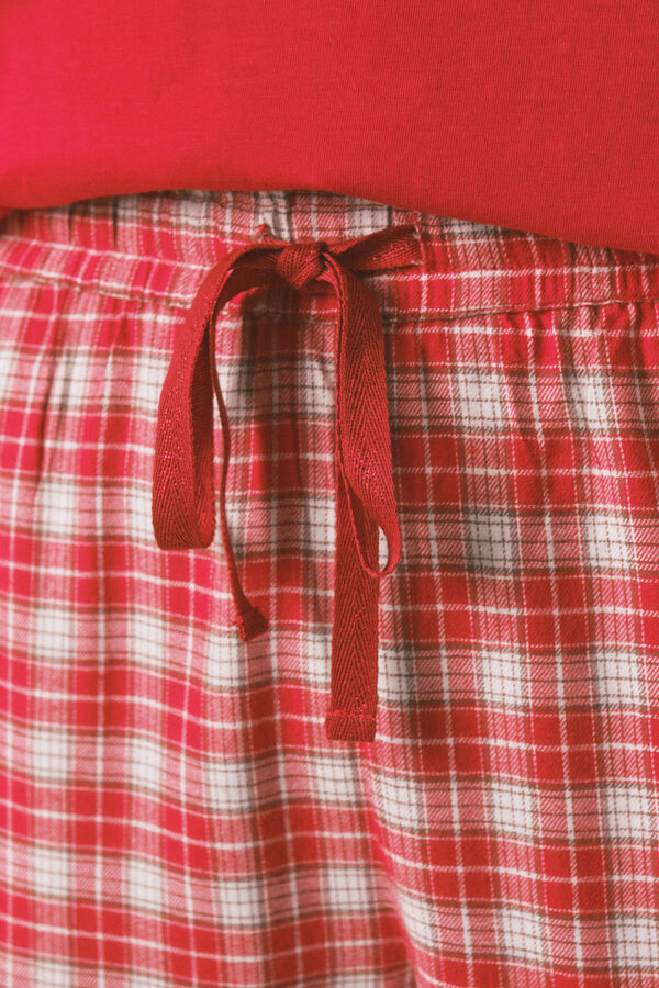 Women'secret Pijama longo 100% algodão estampado xadrez vermelho Snoopy vermelho