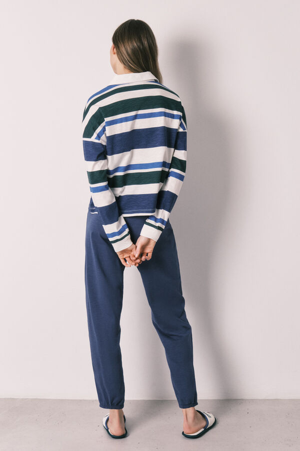 Women'secret Pijama comprido Hello Kitty polo riscas em algod&atilde;o azul