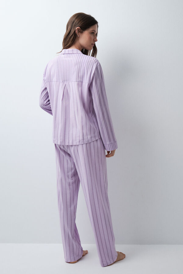Women'secret Pijama comprido camiseiro de riscas lil&aacute;s rosa