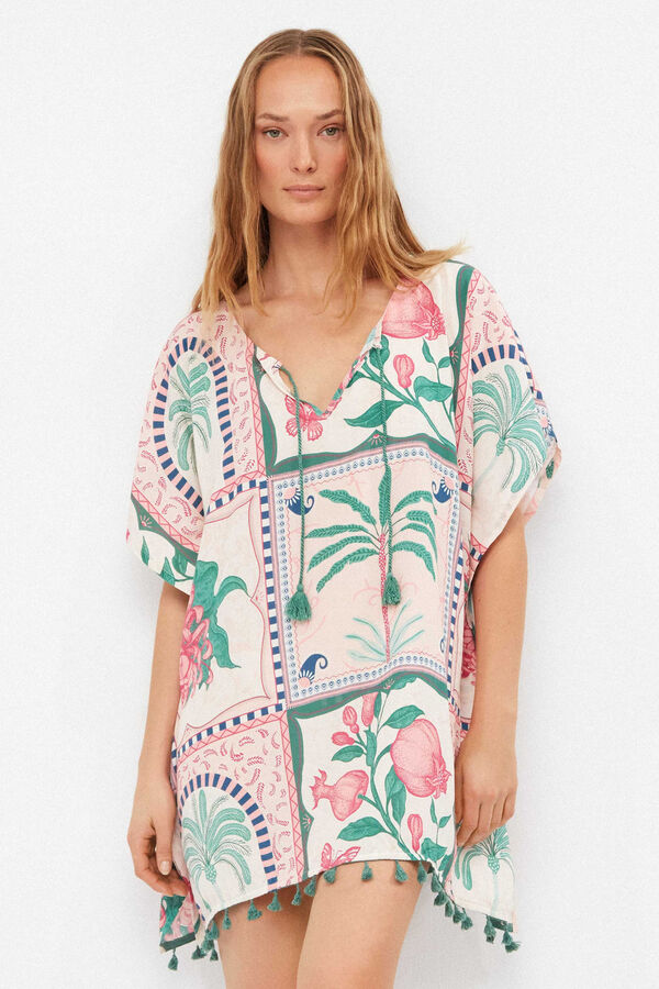 Gisela Caft&atilde; estampado tropical branco